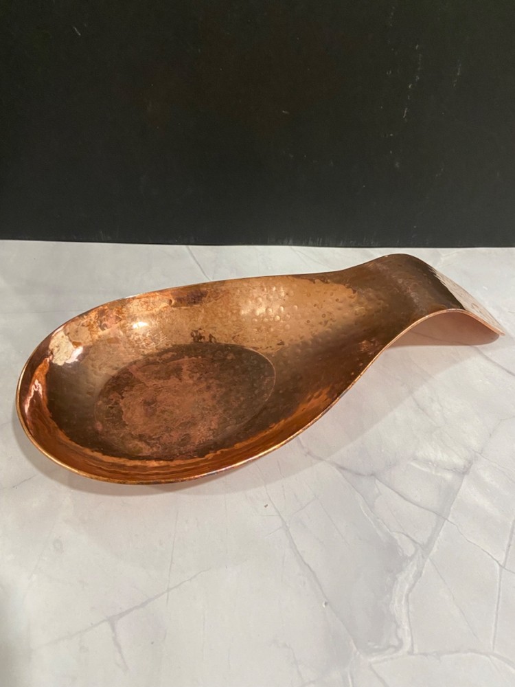 Copper Hammered Spoon Rest 9.5" x 4.5" Showing Some Patina