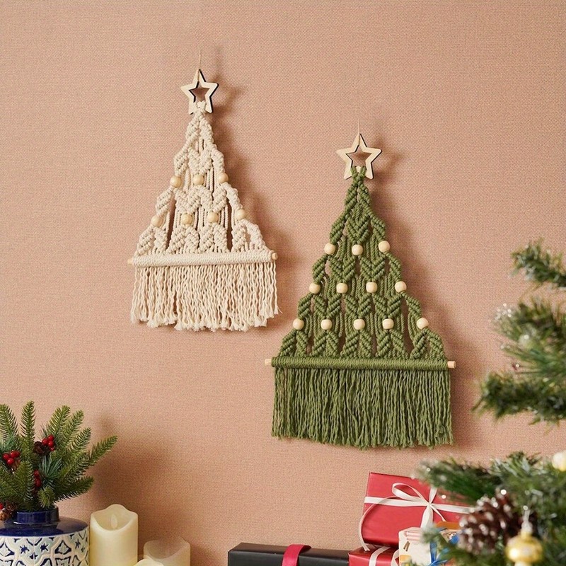 1Pc Christmas Tree Macrame Wall Hanging Tassel Tapestry Handmade for Home Decor gallery