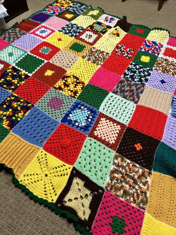 Vintage Granny Square Handmade Throw Blanket Hippie Knit Crochet 66 x 62 Roseann gallery
