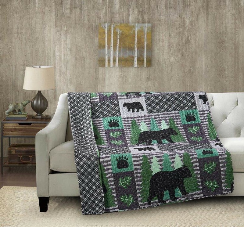 Reversible Soft Quilted Mountain Whispers Bear Cub Pine Tree Throw Blanket 50x60 gallery