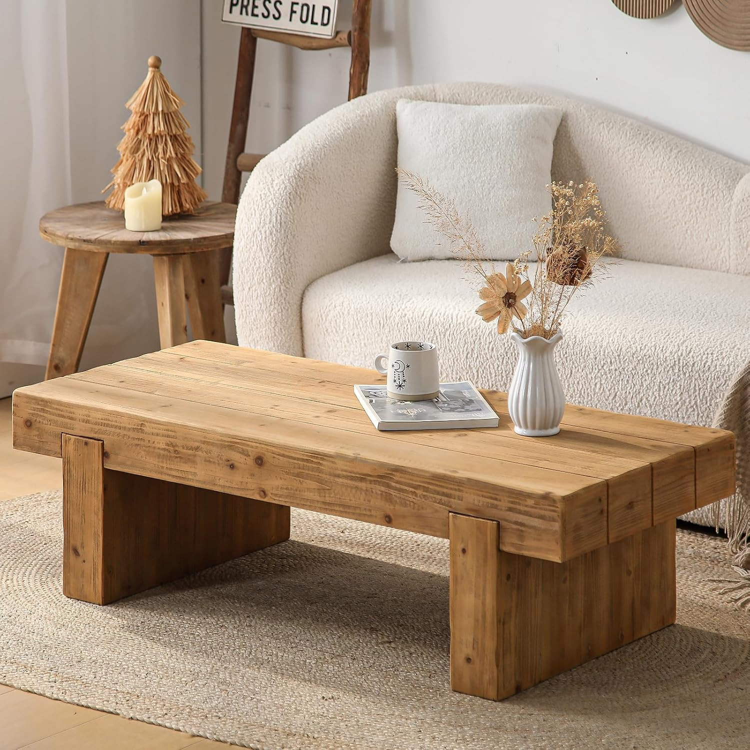 Natural Rectangle Coffee Table - Farmhouse Style, Low Profile Design gallery