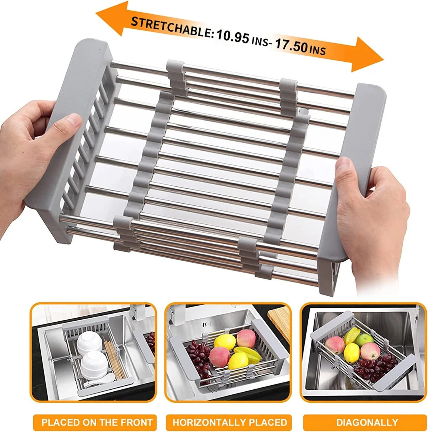 Adjustable Stainless Steel Kitchen Dish Drying Sink Rack Drain Strainer Basket gallery