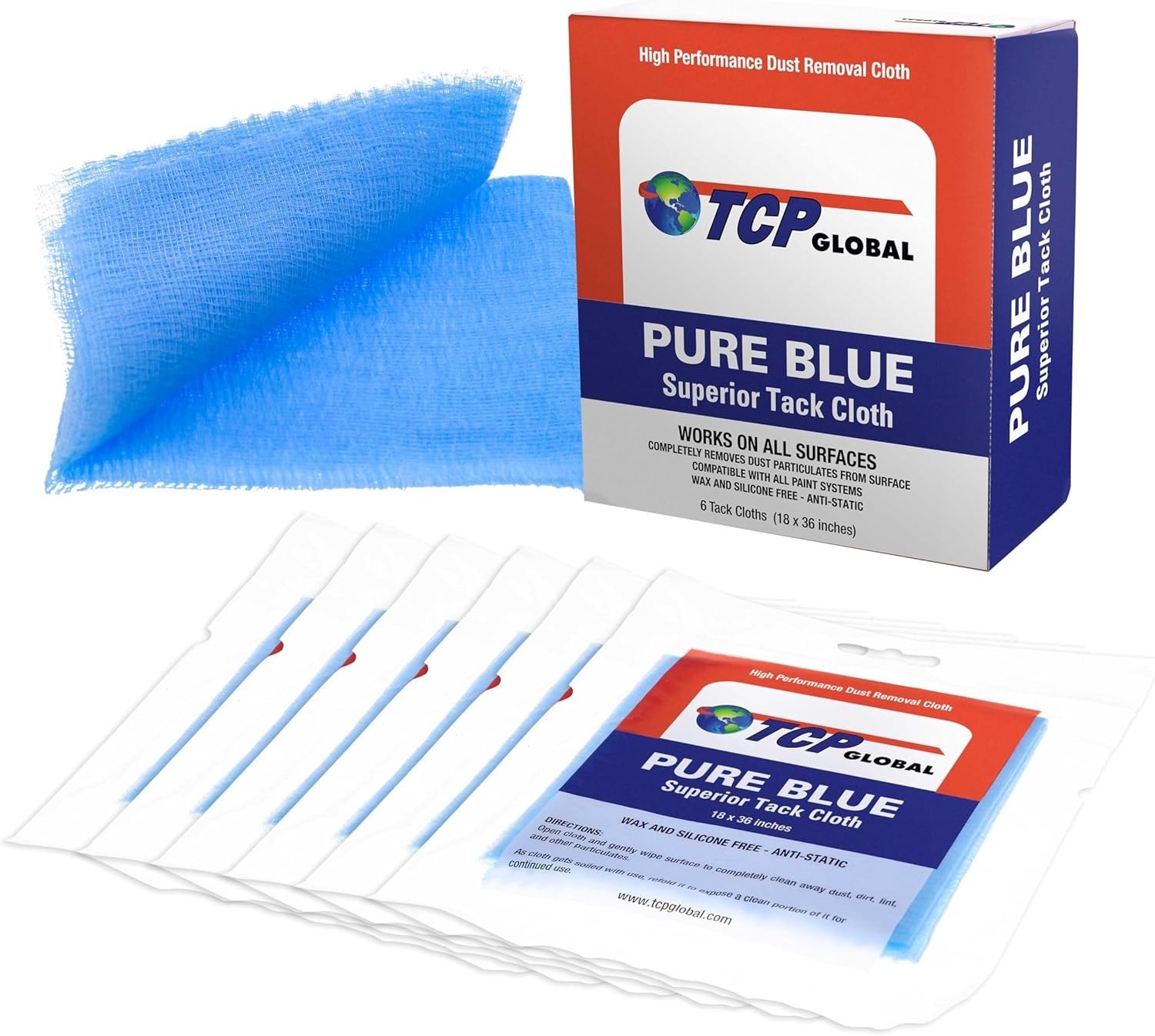 TCP Global - Pure Blue Superior Tack Cloths - Tack Rags (Box of 6) - Automotive gallery