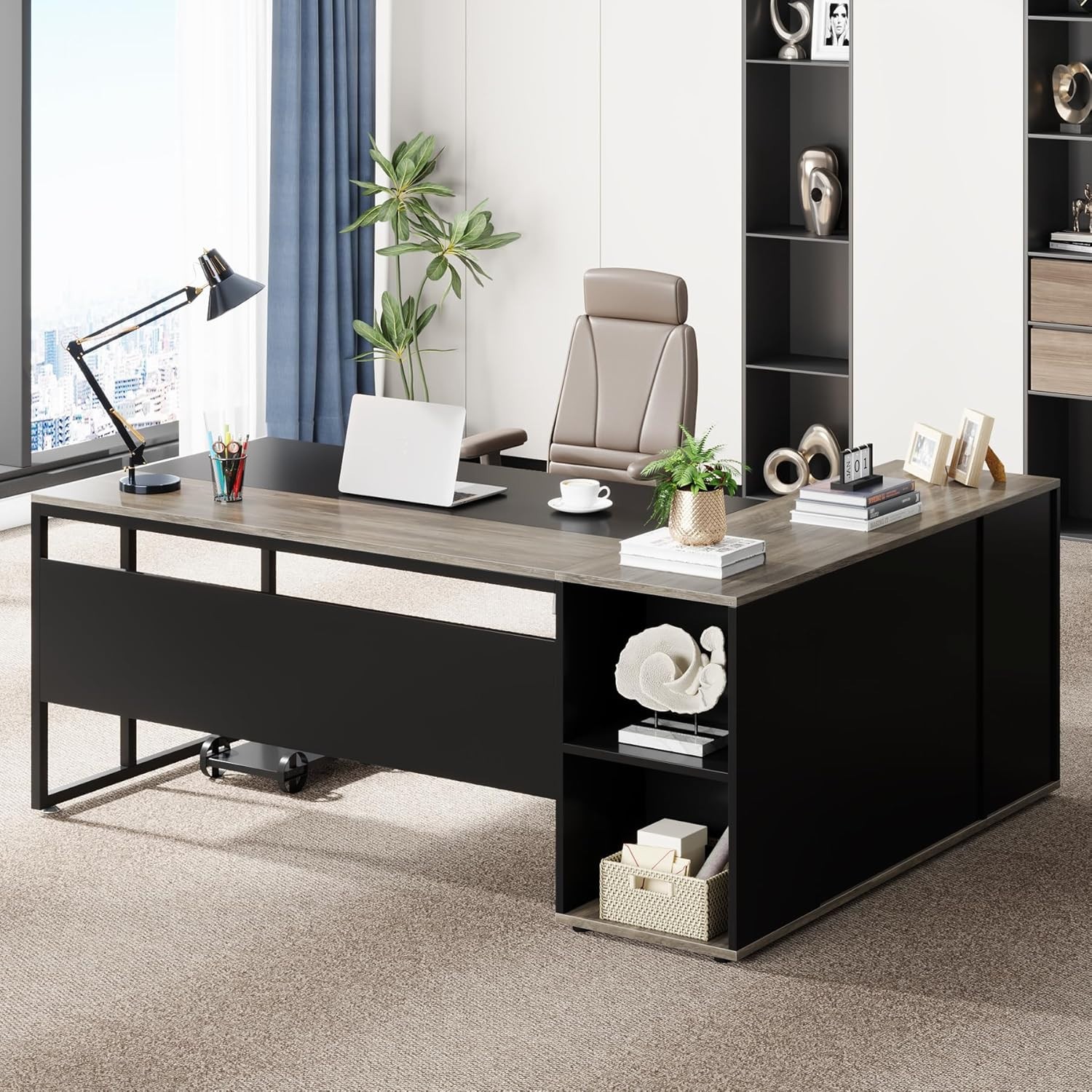 Tribesigns 71 Inch Executive Desk, L Shaped Desk with Cabinet Storage, Executive gallery