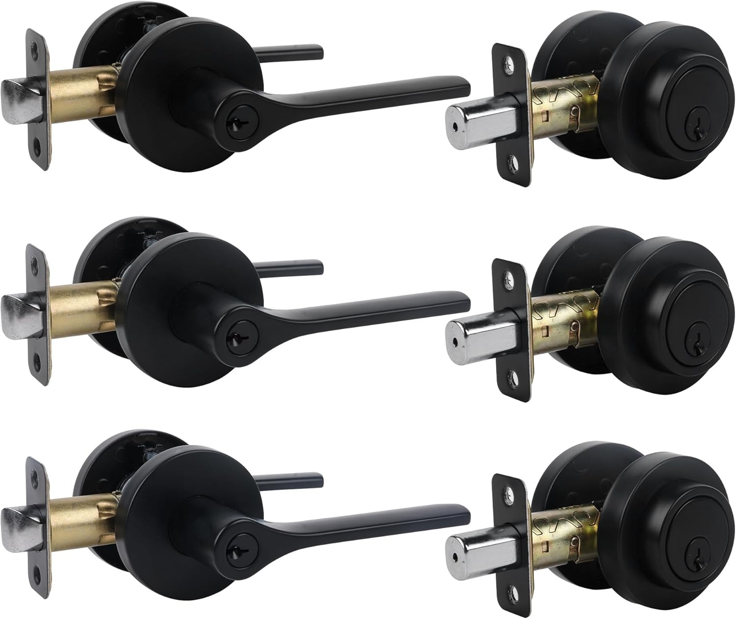 Matte Black Door Lock Set with Deadbolt - 3 Pack, Keyed Alike gallery