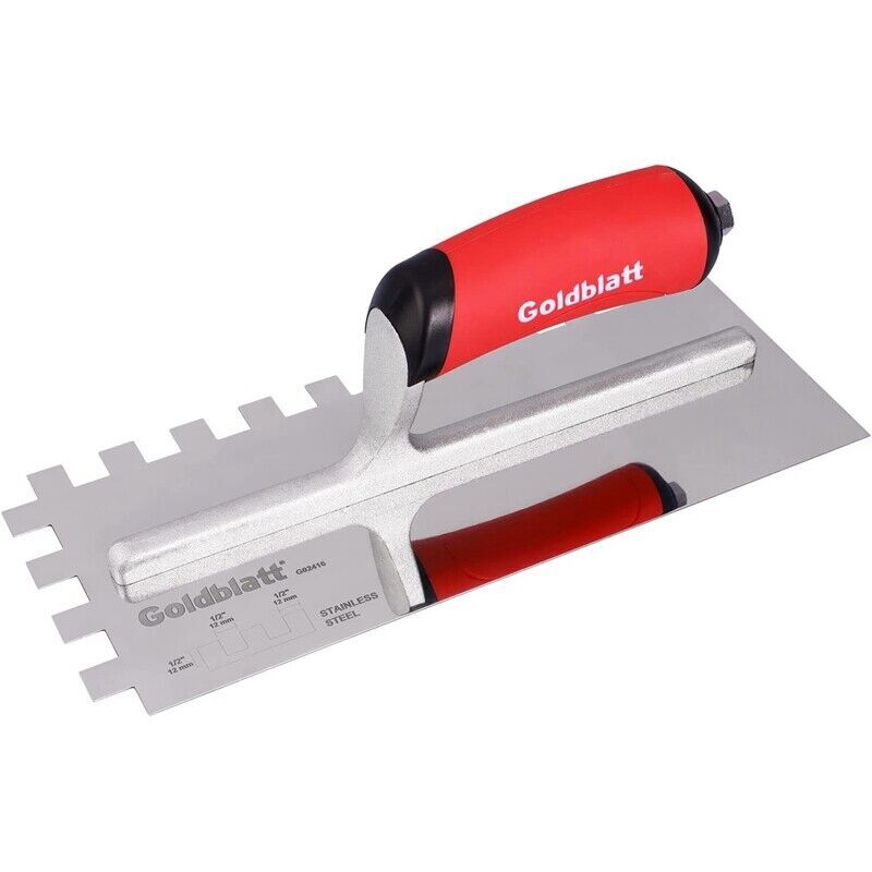 Goldblatt 1/2" Square Notch Trowel Premium Stainless Steel with Soft Grip Handle gallery