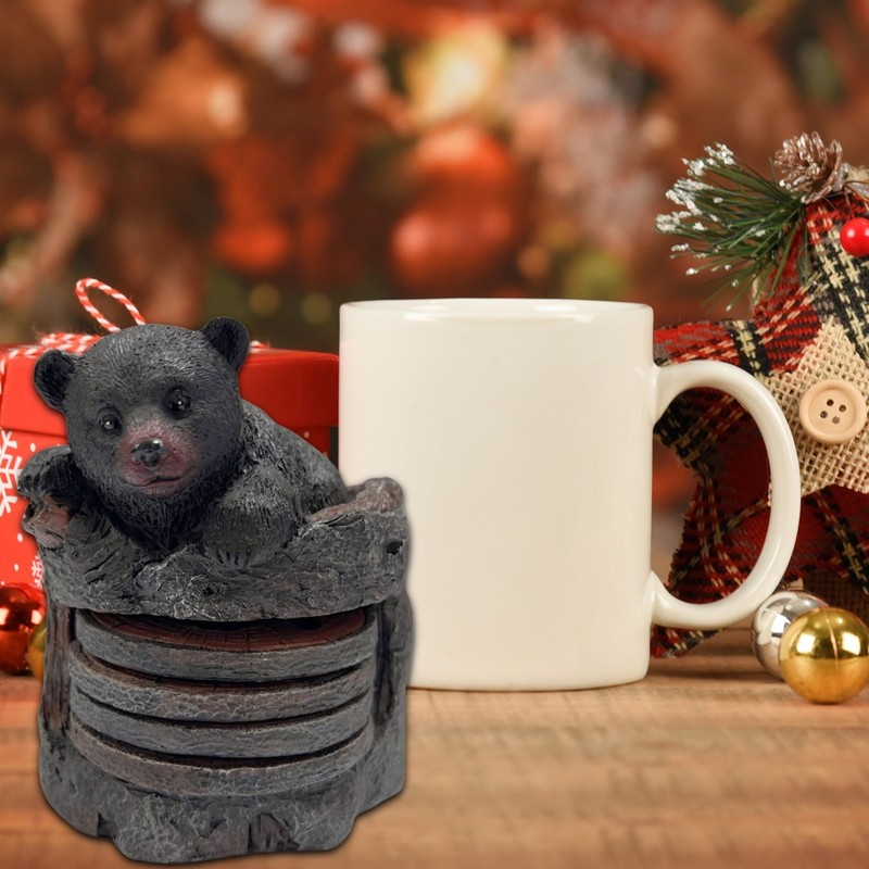 Drink Coasters with Holder - Bear and Tree Trunk (4 coasters) gallery