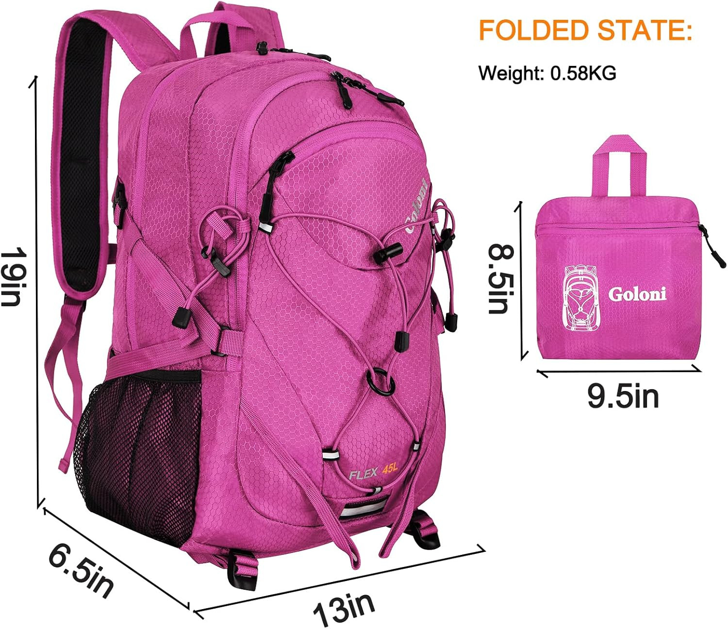 45L Hiking Backpack Lightweight Foldable, Waterproof Camping Backpack with Rain 2