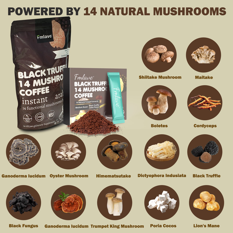 Organic Mushroom Coffee Instant Coffee, 14 Mushroom Extract Energy & Brain Boost gallery