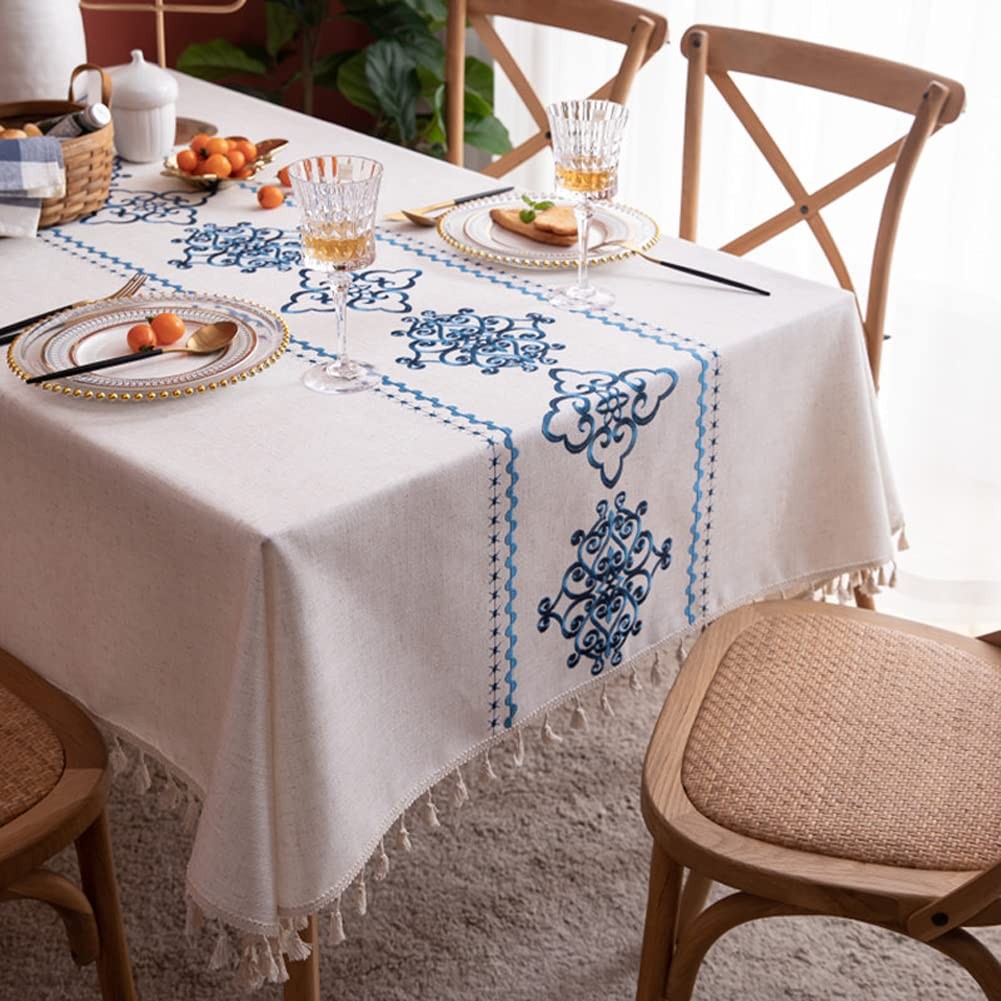Table Cloth Embroidery Damask Pattern Wrinkle Free Heavy Weight Cotton Linen ... gallery