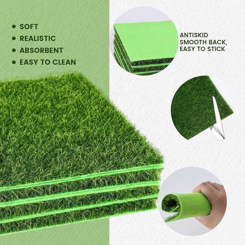 Versatile 6"x6" Artificial Grass for Dollhouse Decor and Fairy Gardens - 4 Pack gallery