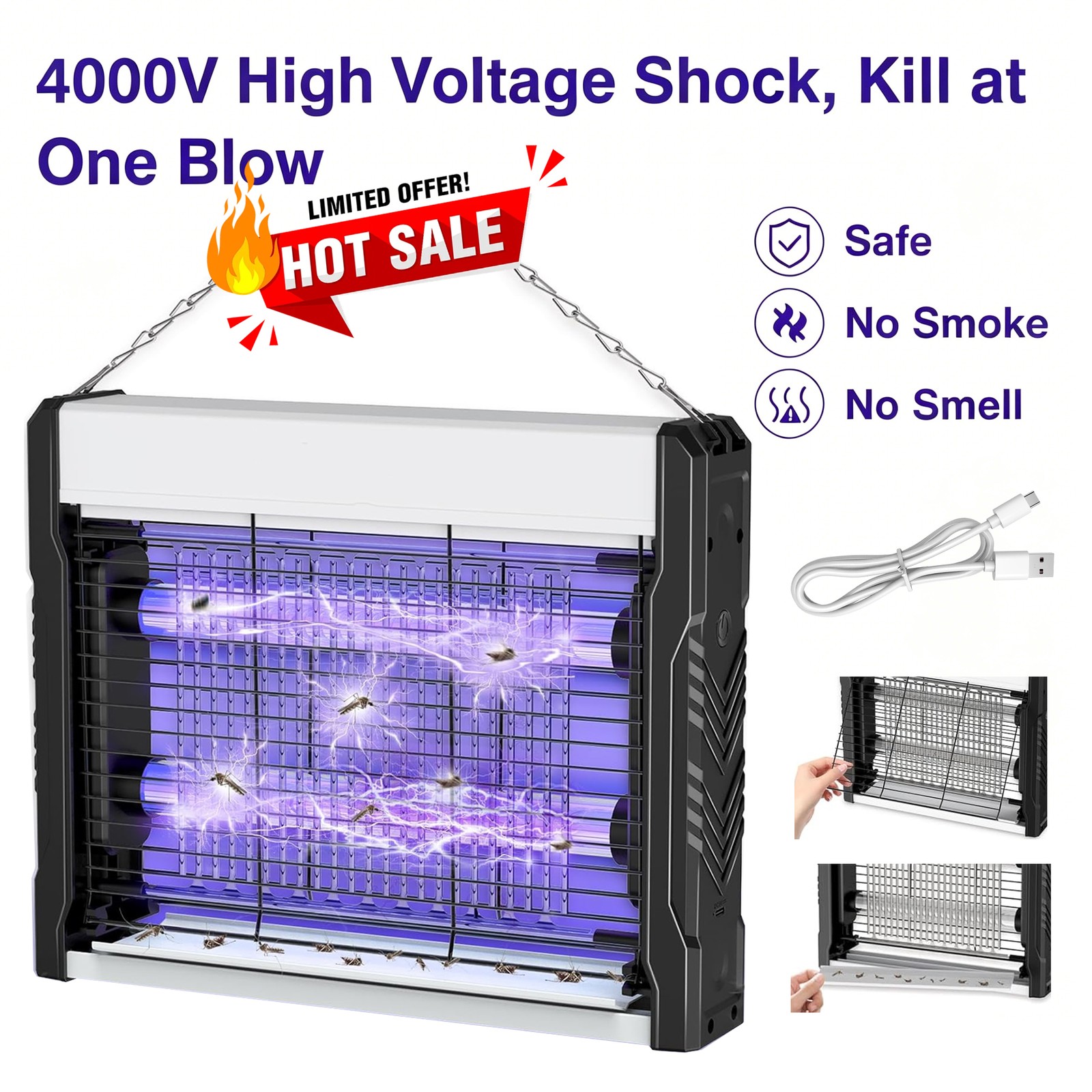 12 in Bug Zapper Indoor 2026, 4000V Mosquito Zapper Indoor for Home,Patio Yard,e gallery