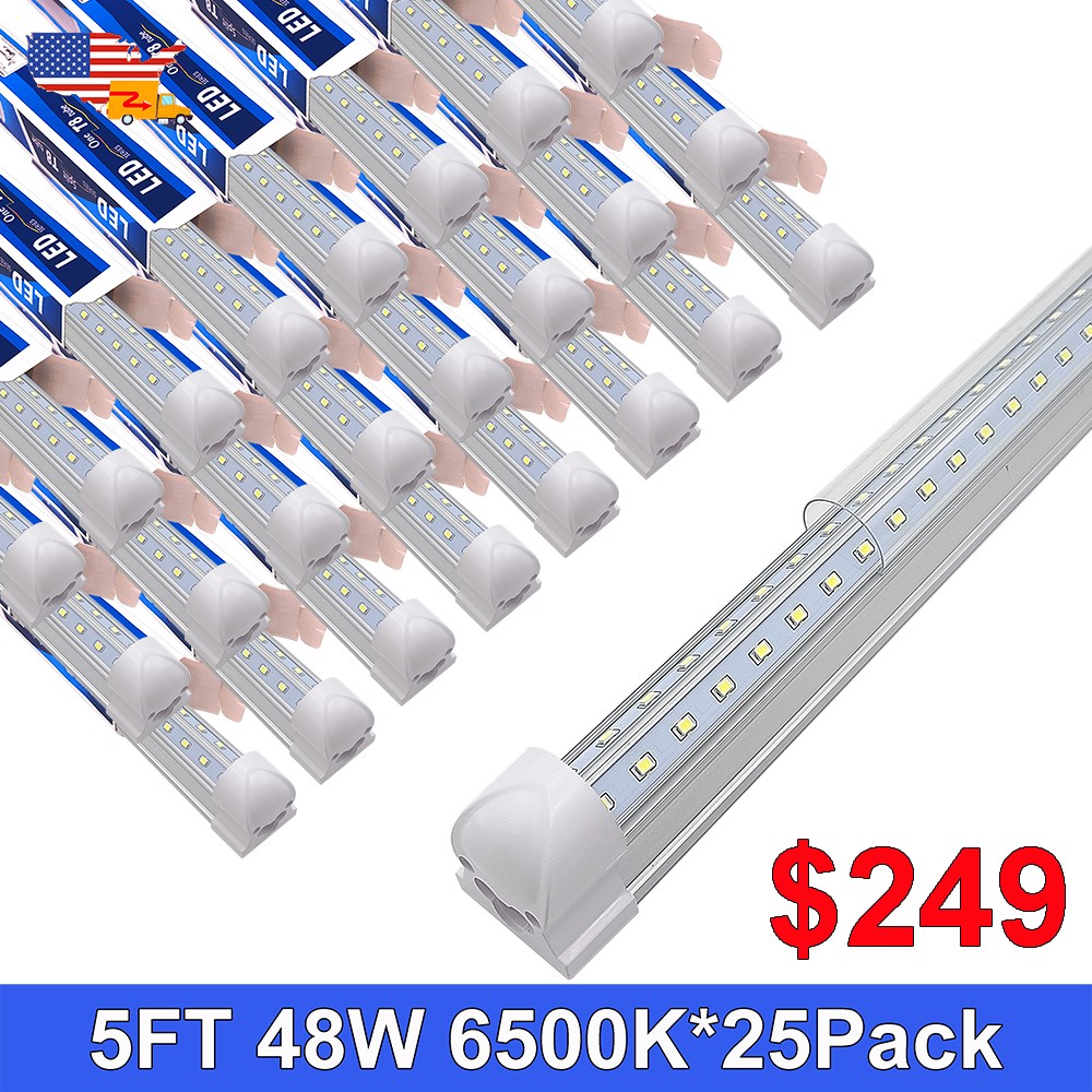 25 Pack 60" LED Shop Light 5Ft 48W 6500K 6200Lm Clear T8 LED Tube Garage Fixture gallery