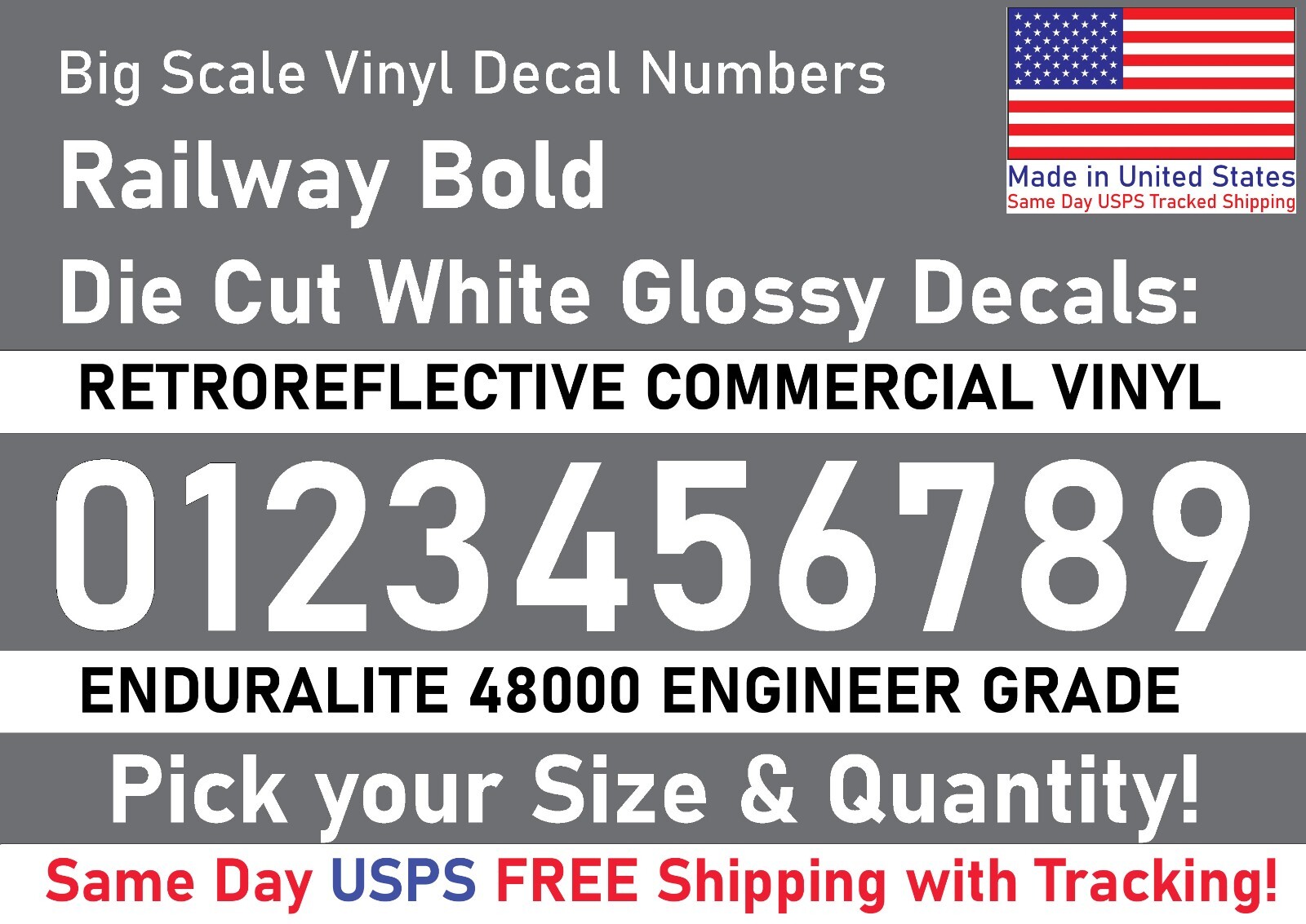 0-10 7"-32" Big Size Vinyl Reflective Decal Numbers (White), 7Yrs Outdoor Film gallery
