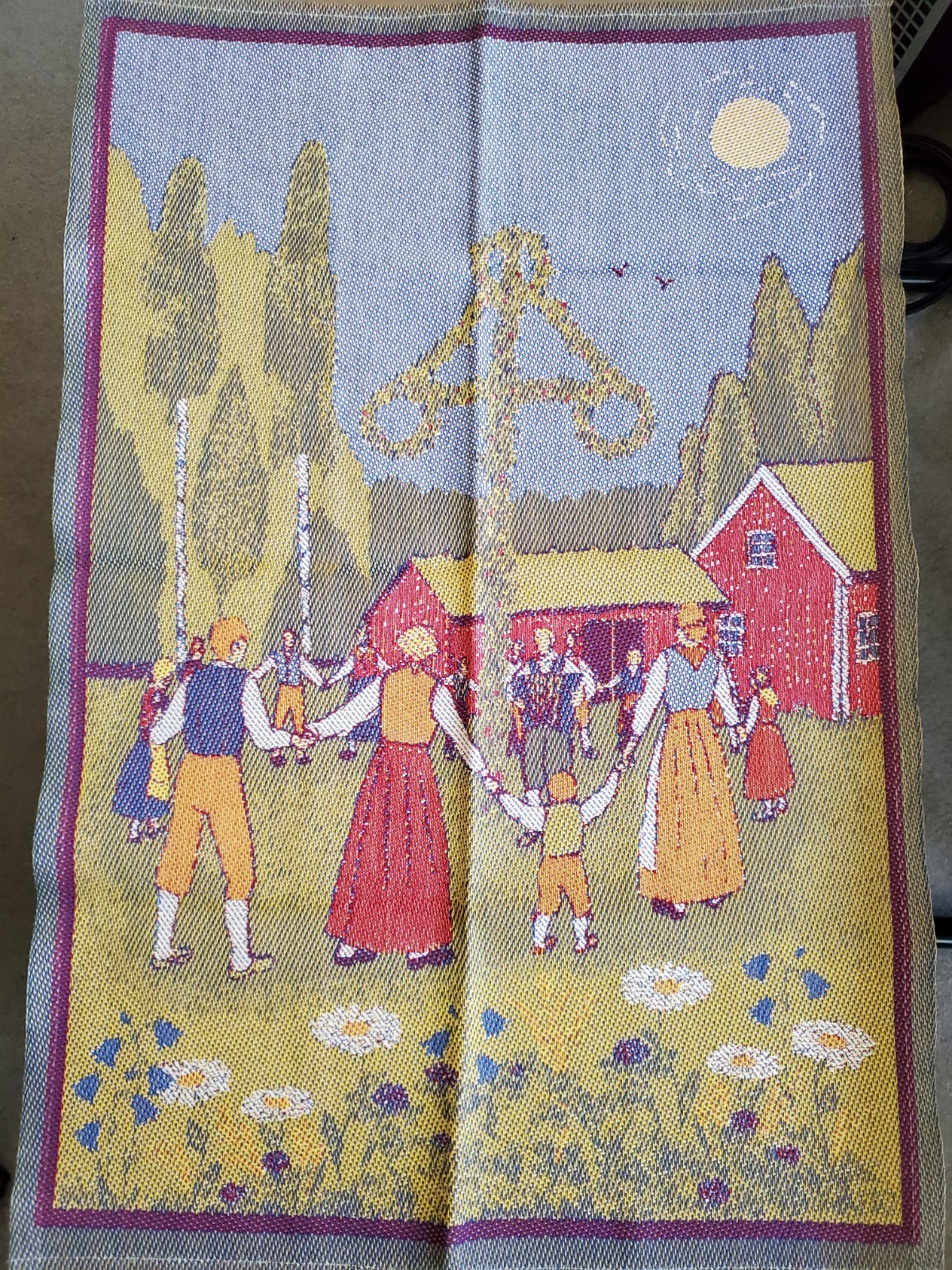 Swedish Ekelund MidSommar dancing around maypole towel / wall hanging md Sweden gallery