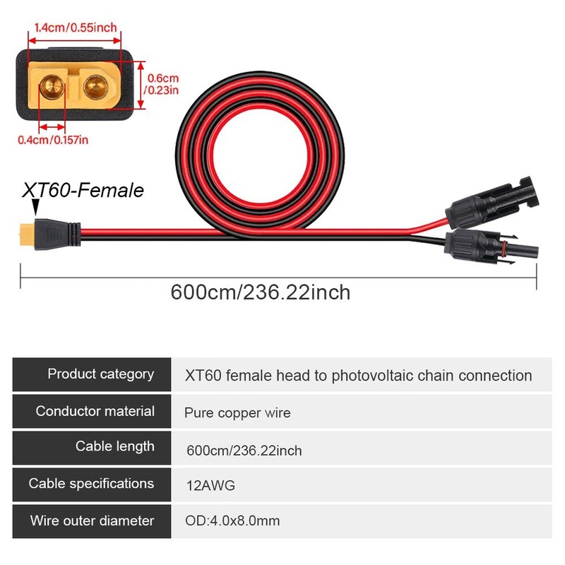 20ft Solar Panel Extension Cable Wire XT60 Female to Solar Connectors gallery