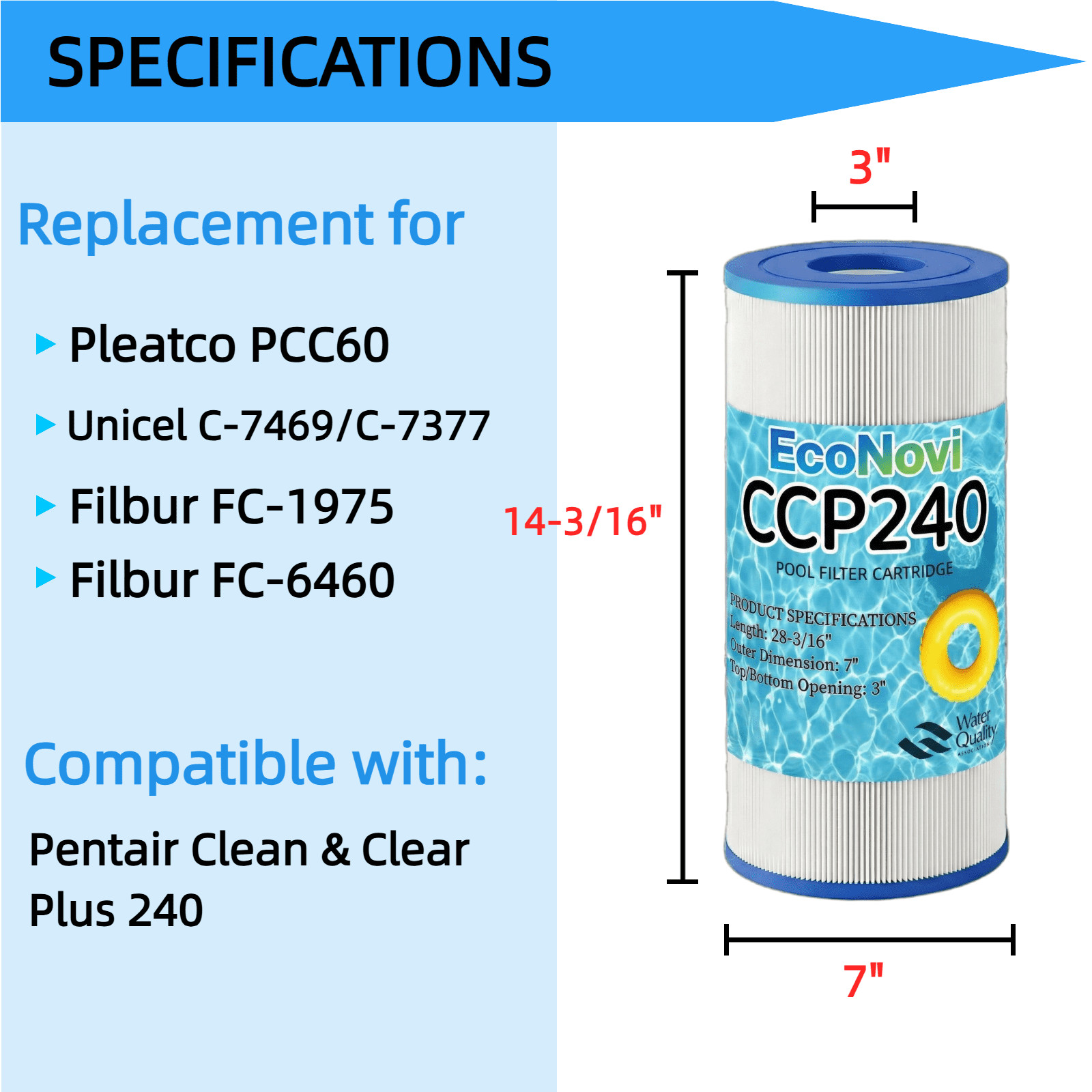 CCP240 PCC60 5oz Trilobal Fabric Pool Filter, for Pentair Clean & Clear Plus 240 gallery