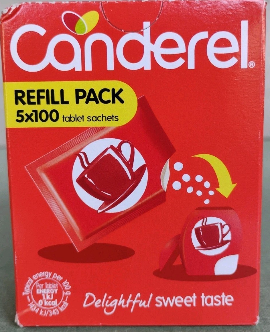 Canderel Low Calorie Sweetener Tablets Refill 5 x 100 Exp 03/2028 Damaged Box gallery