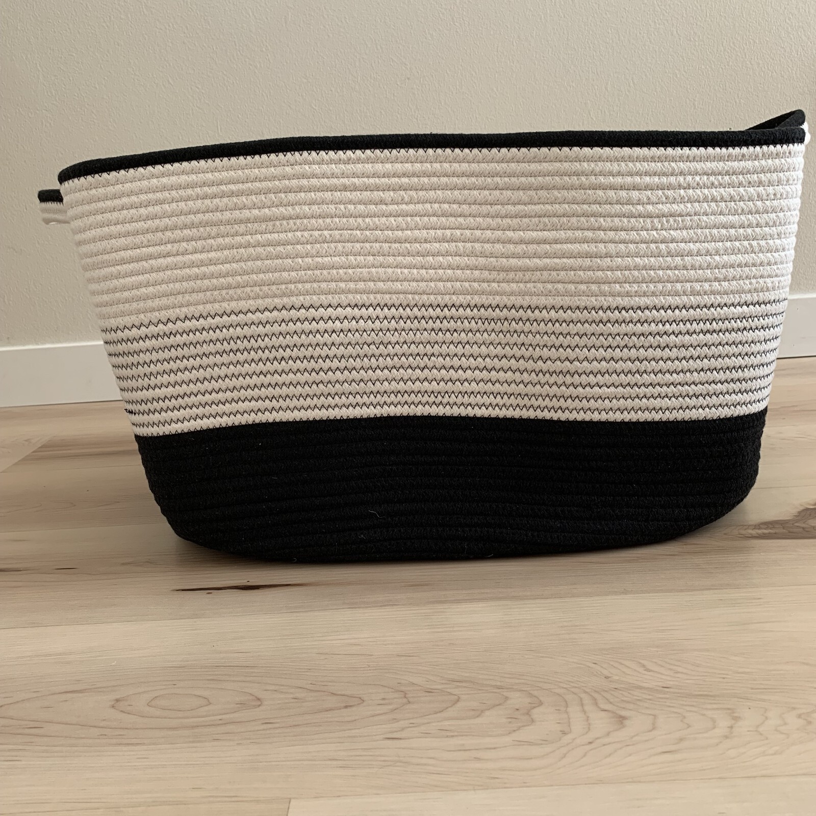 Large black & white cotton rope basket, blanket basket, storage basket, laundry gallery