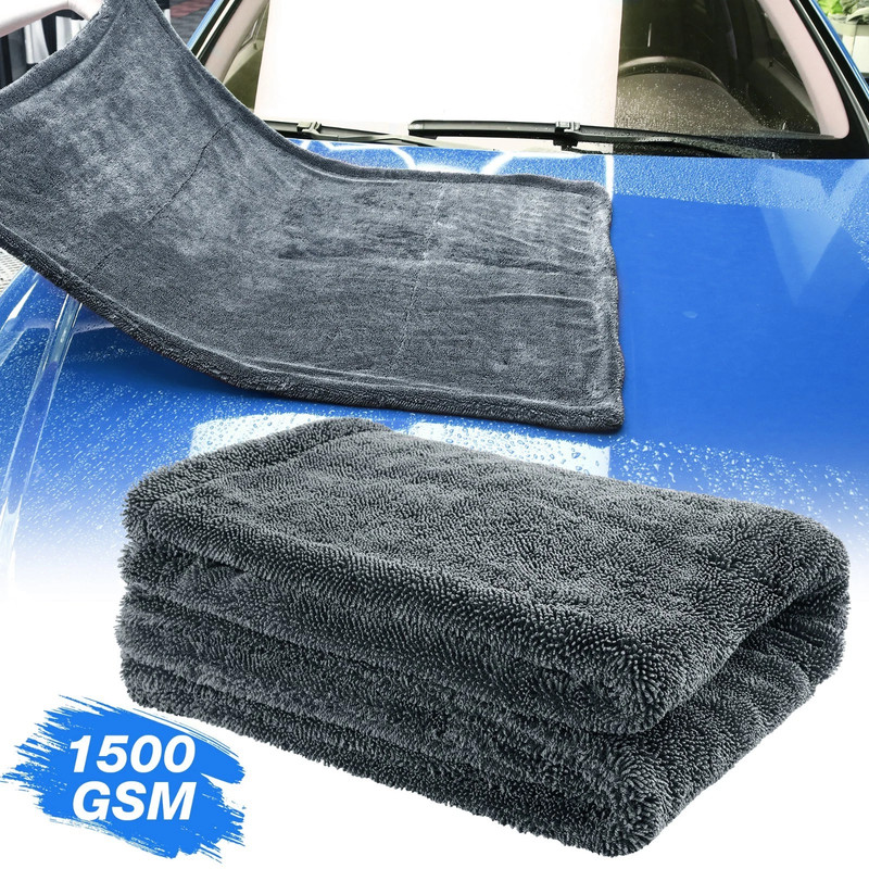 2Pcs Microfiber Car Wash Drying Towels Water Drying Towel Dark Gray 1500GSM gallery