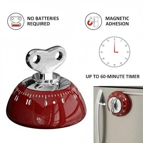 Retro Kitchen Timer Magnetic Mechanical 60 Minute Wind Up Timer No Red gallery