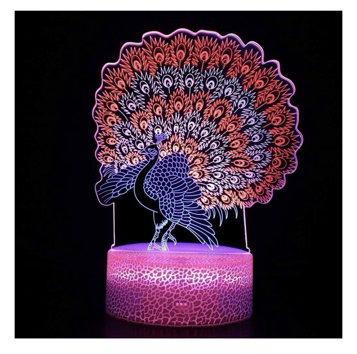 3D Lamp Illusion Night Light. Peacock. Uses USB Or Batteries. New In Box! gallery