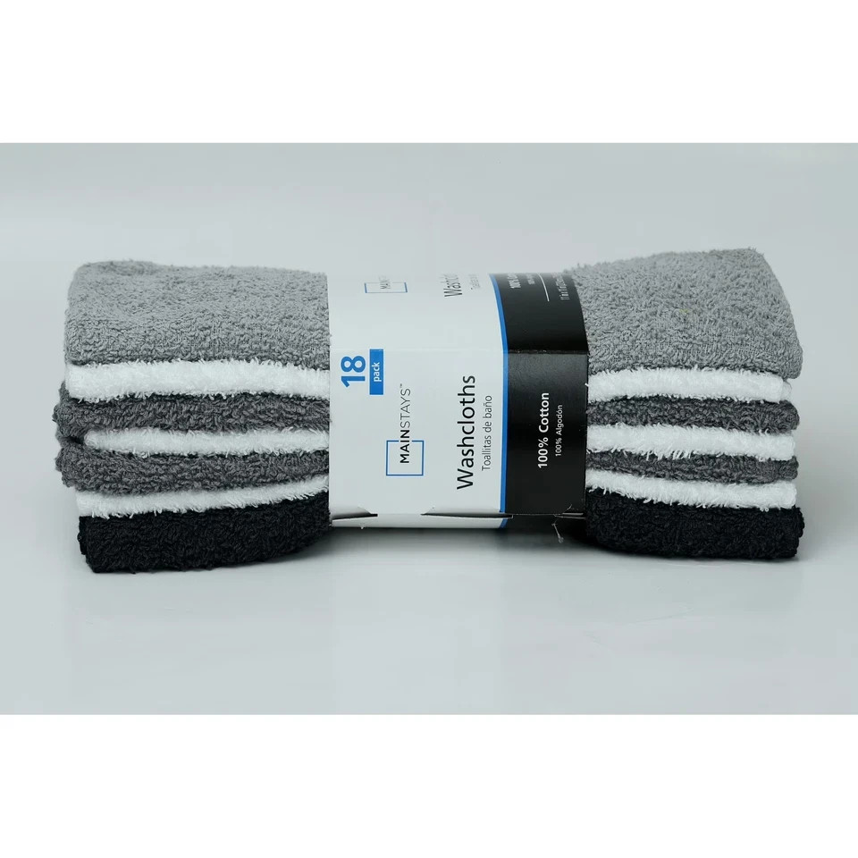Mainstays 18-Pack Washcloth Bundle, Grey Multi FREE SHIPPING gallery