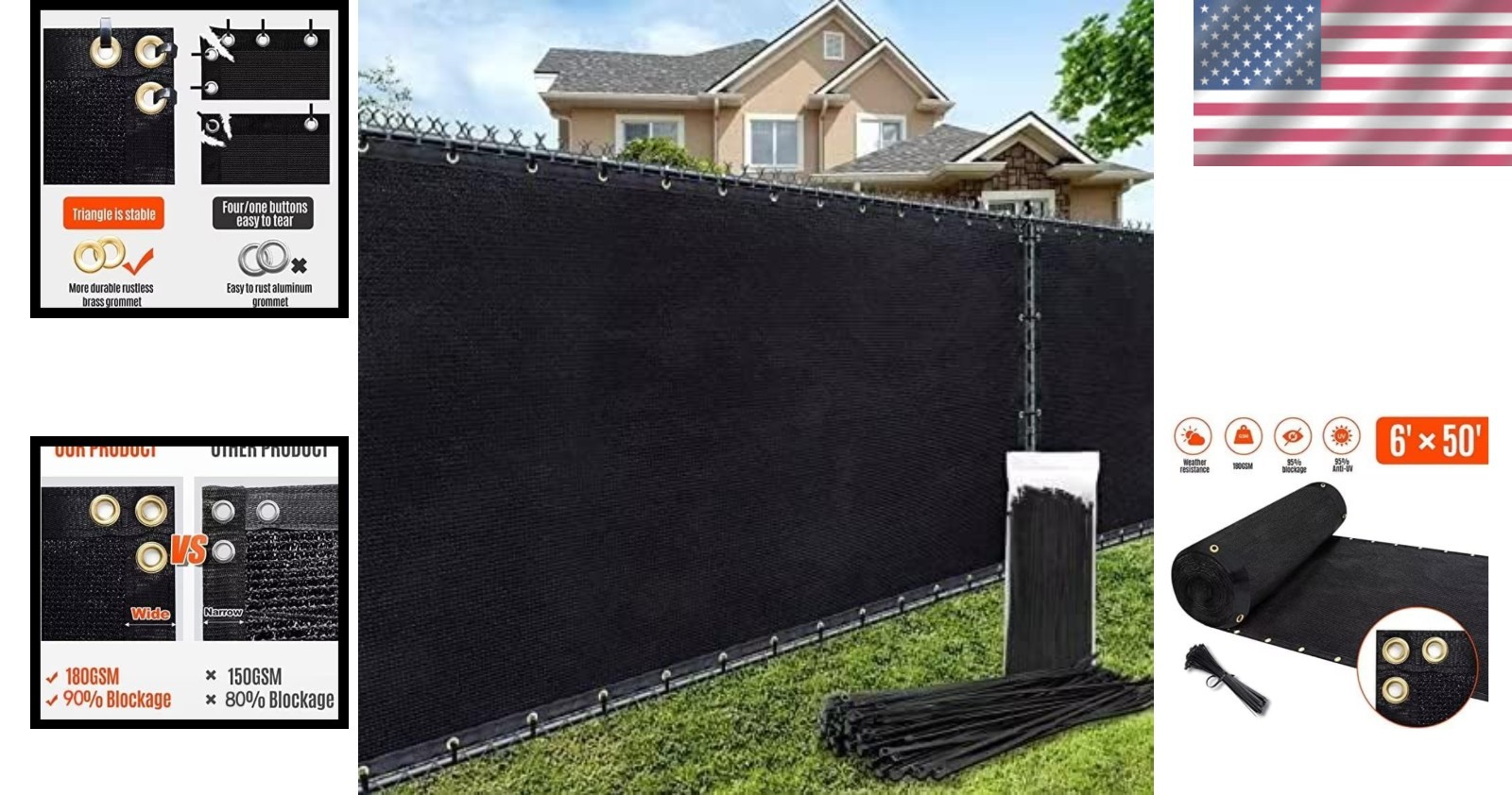Breathable 180GSM Black Fence Privacy Screen 6ft x 50ft - Easy Install & Durable gallery
