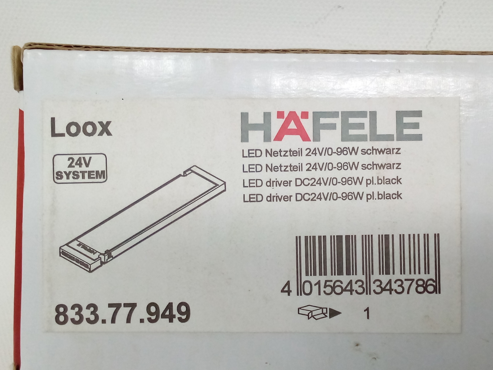 Hafele Loox Lighting LED Driver Netzteil DC24V/0-96W Black - 833.77.949 gallery