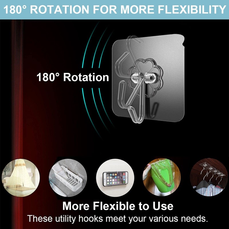 WOVU Wall Hooks - 33 lbs Max, Transparent, Seamless, Waterproof & Transparent gallery