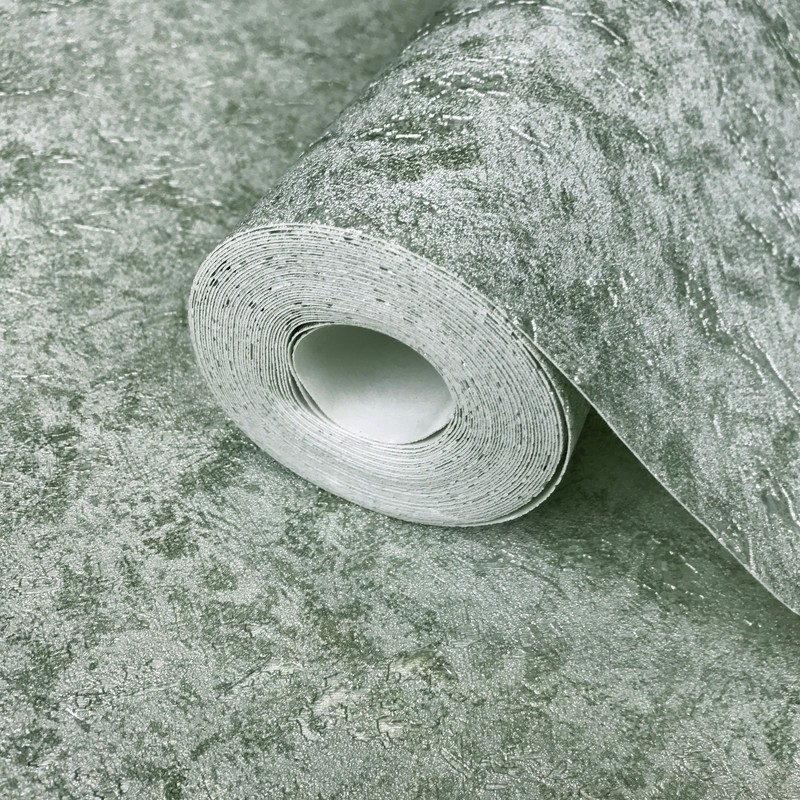 Embossed Wallpaper roll Green Silver foil metallic Plain textured wall coverings gallery