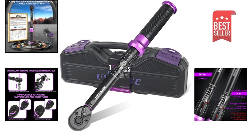 Multi-Use 1/4" Torque Wrench, 20-240 FT-LB with Ratcheting Head - Stylish Purple gallery