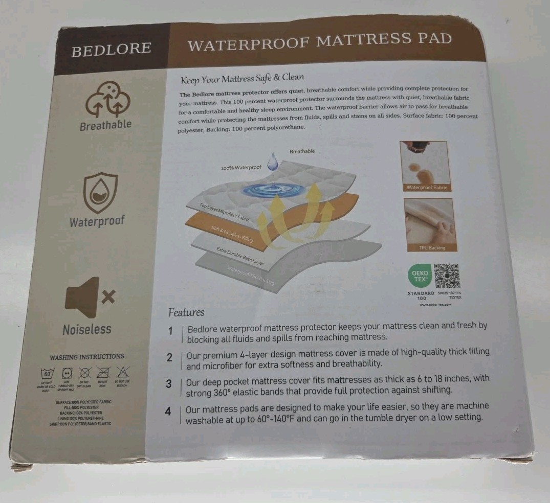 BEDLORE Waterproof Mattress Protector FULL Size Mattress Pad Fits 6" - 18" Tall gallery