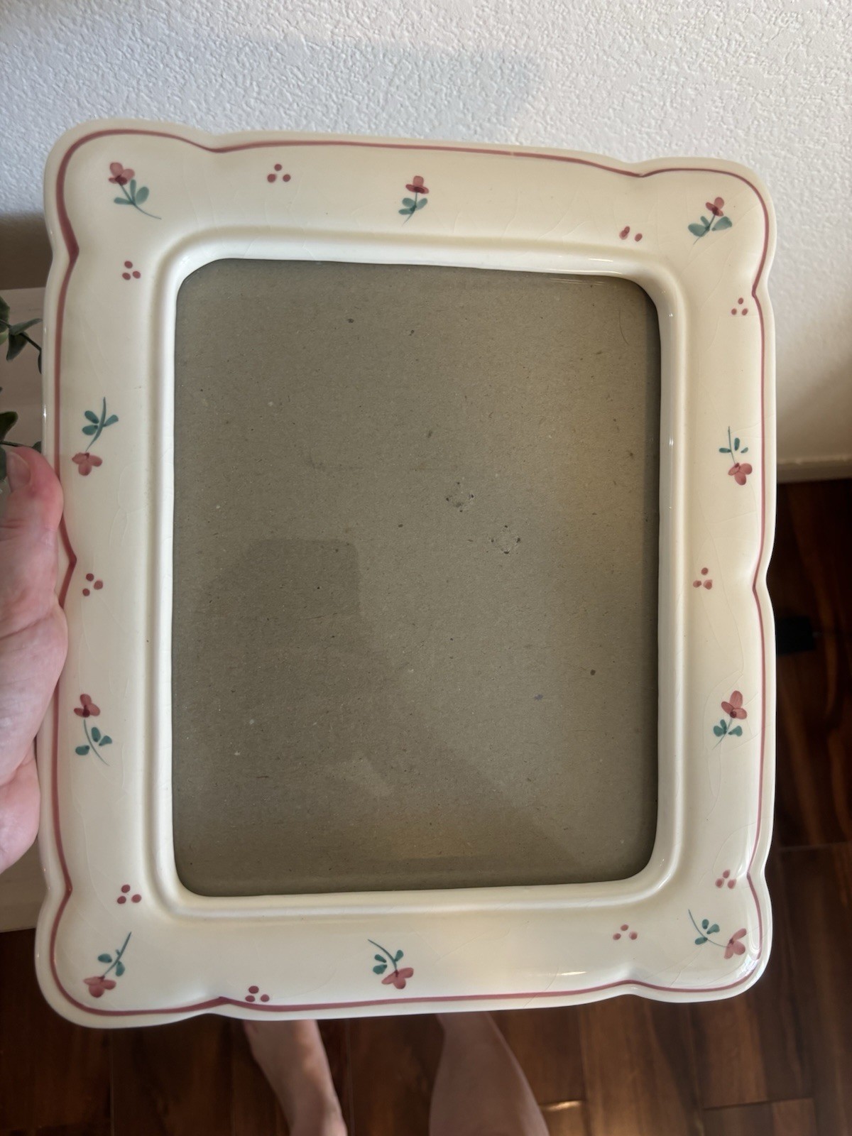 Ceramic Floral Rectangle Photo Frame Rear-Loading Beige Pink Green Vintage gallery