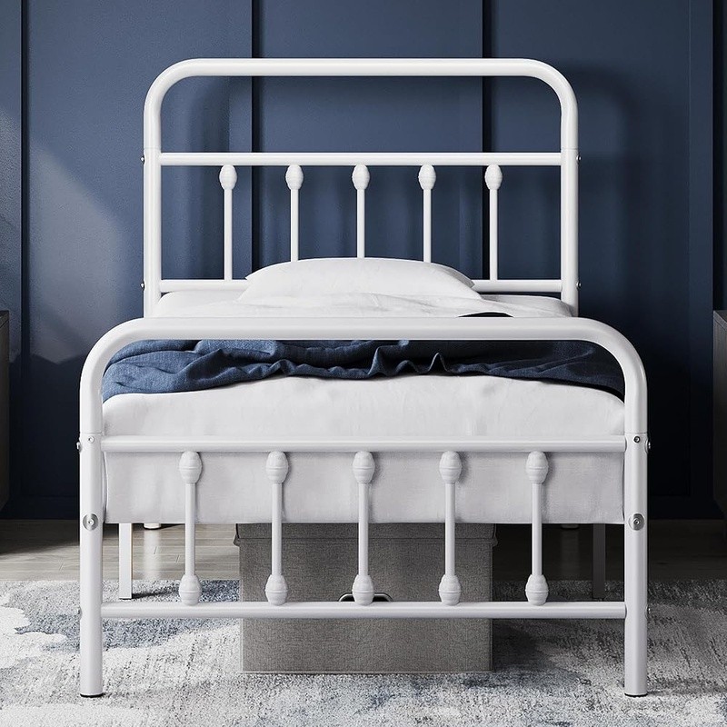 Classic Metal Bed Frame Sturdy Squeak Resistant Twin Size Curved Headboard New gallery