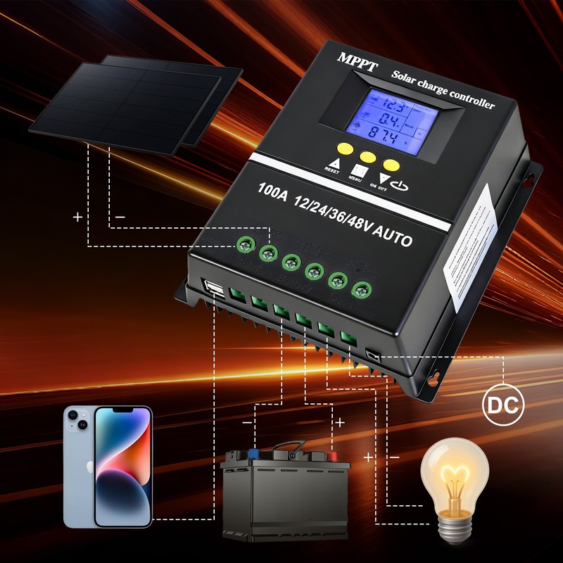 MPPT 100A Solar Charge Controller Tools 12V/24V/36V/48V Battery PV Regulator US gallery