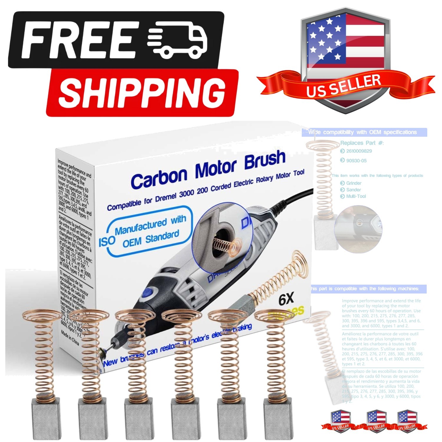 6 PCS Carbon Motor Brushes Compatible for Dremel 3000 200 276 396 Brush Repai... gallery