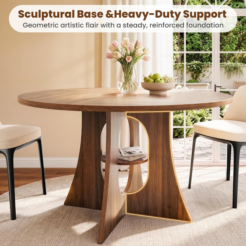 47" Round Dining Table for 4-6, Space-Saving Dining Room Table with Thick Tab... gallery