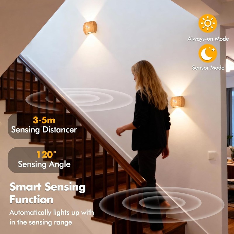 Rechargeable Motion Sensor Wall Light Sconce Indoor - 3 Color Wireless Up & Down gallery