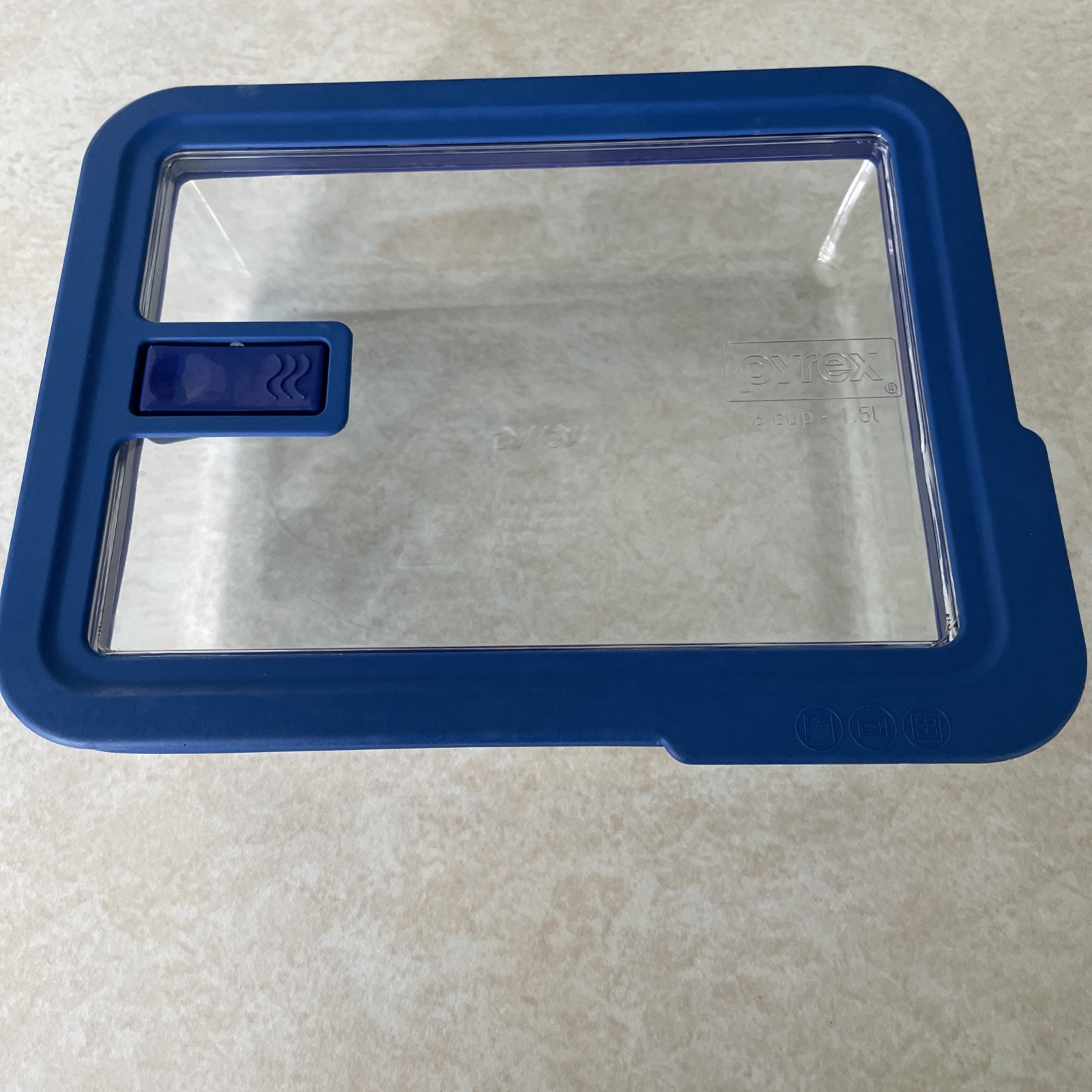 Pyrex 7211 6-Cup Rectangle Glass Dish w/ 7211-PC 6-Cup Blue Vent Lid Cover gallery