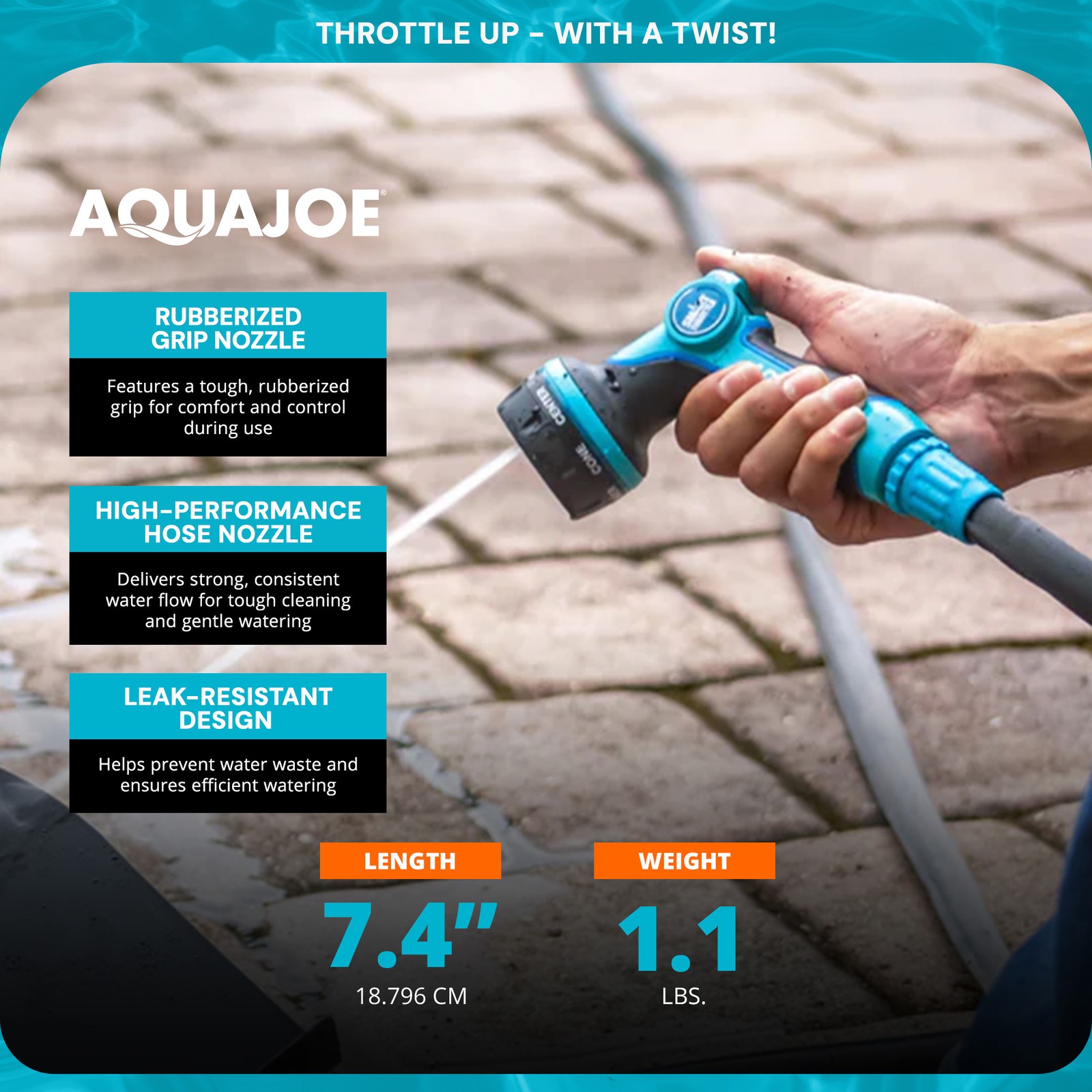 Aqua Joe Multi-Function Hose Nozzle with Smart Throttle and 7 Sprayer Patterns gallery