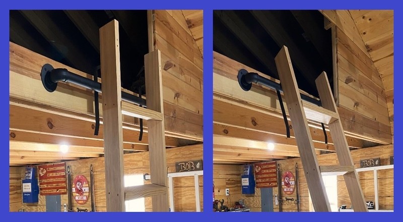 9ft-FULLY ASEMBLED-gray-LADDER plus*PUSH IN/PULL OUT*HARDWRE-3ft Pipe Rail+Hooks gallery