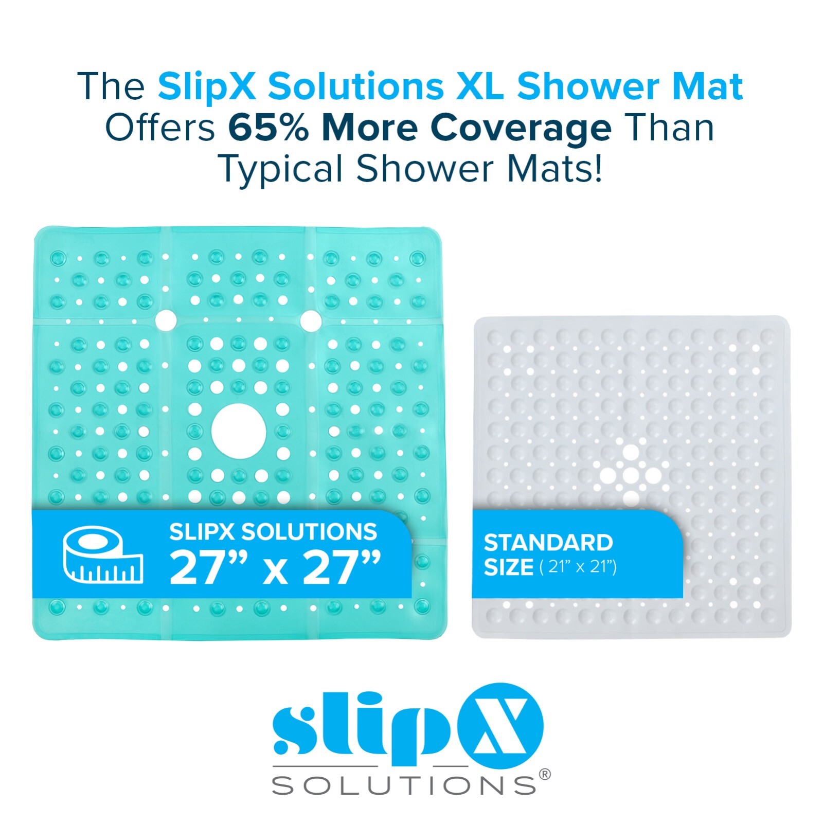 65% MORE COVERAGE! SlipX Solutions Aqua Extra Large Shower Mat (27") gallery