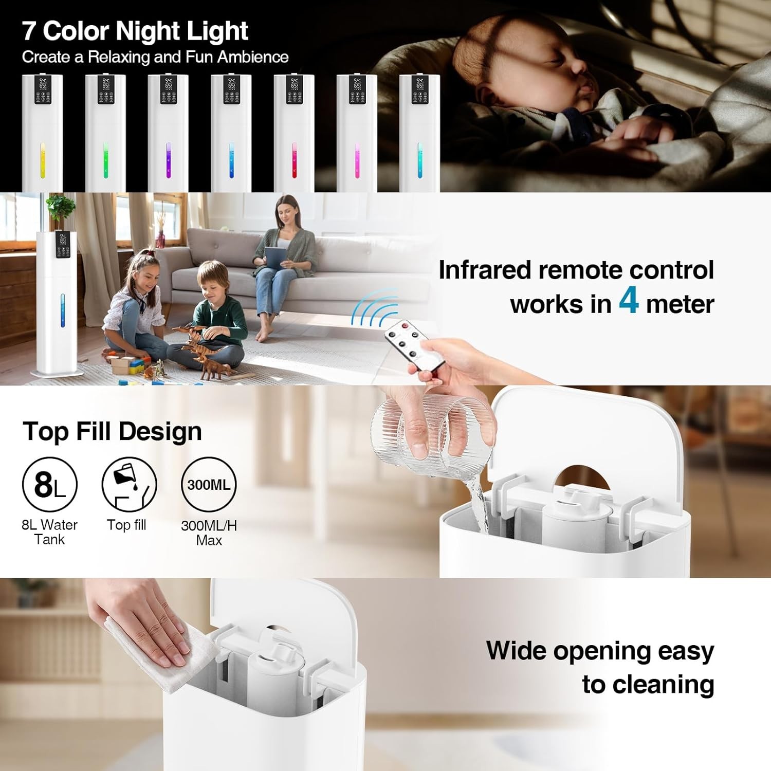 Smart Humidifier 2.1Gal, Wi-Fi App, Quiet, 1800 Sq Ft, 8L Tank, White gallery