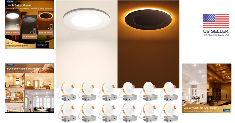 ETL Certified 12 Pack 3 Inch Recessed Downlights - Dimmable & Nightlight Feature gallery