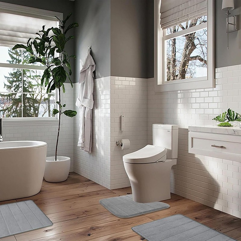 3PCS Memory Foam Bathroom Rug Absorbent Bath Mat Set Small Large and Door Rug US gallery