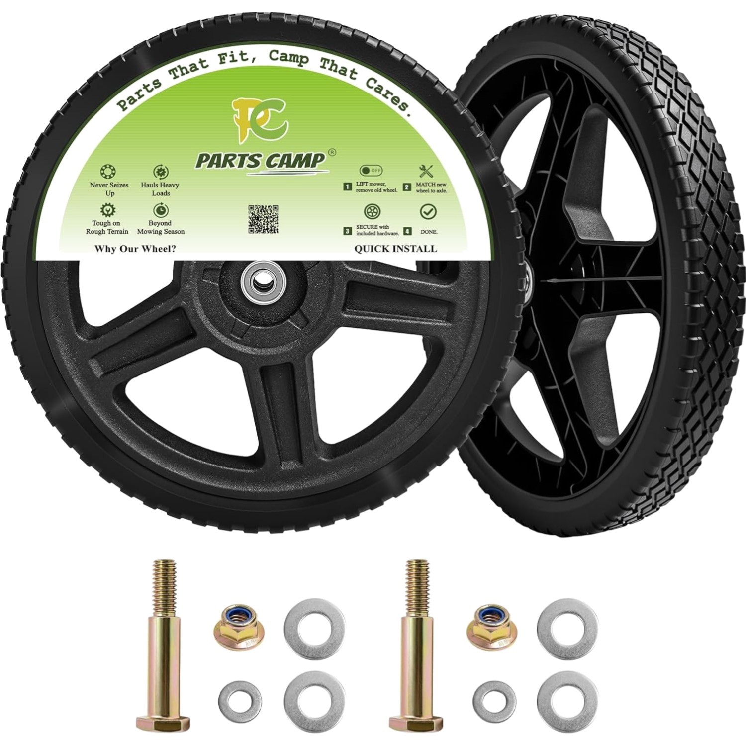 Lawn Mower Wheel Set 14 Inch Polyvinyl Chloride Compatible with Push Mowers gallery
