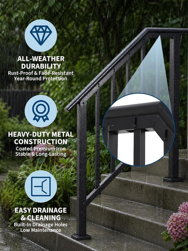 2/3/4 Steps Outdoor Handrails Adjustable Stair Handrail Railing with Balusters gallery