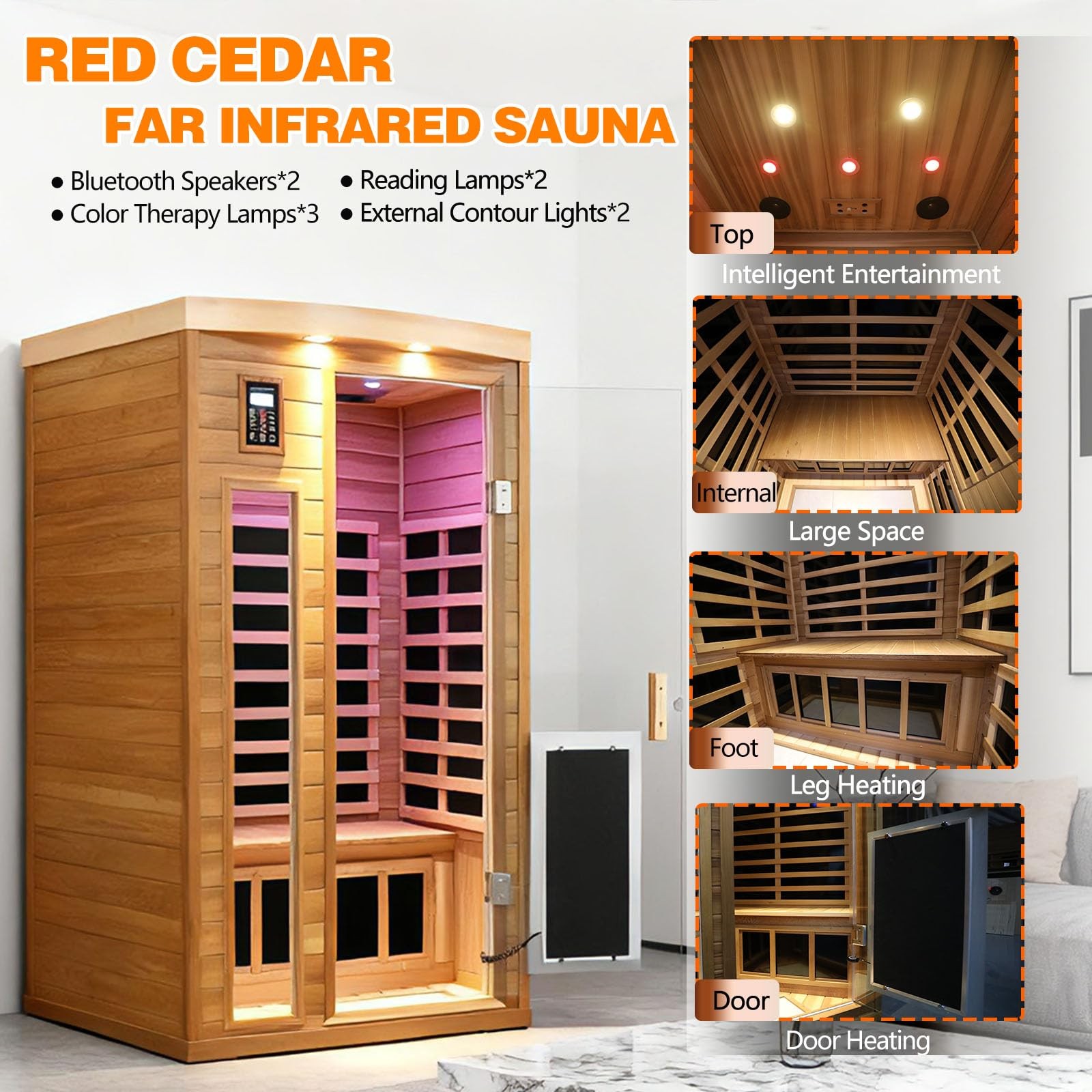 Red Cedar Far Infrared Sauna for 2 Person Low EMF Bluetooth Speaker 1750W gallery