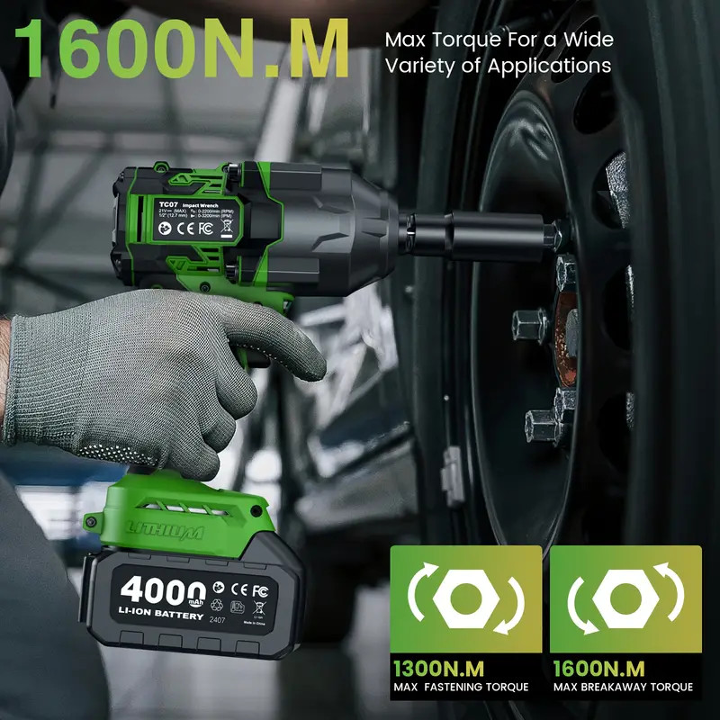 TaskStar Cordless Impact Wrench 1/2“, 1110 Ft-lbs(1500 N.m) 2 * 4.0 Ah Battery gallery